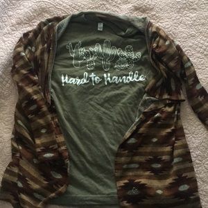 Cactus Tee with Serape/Aztec Cardigan
